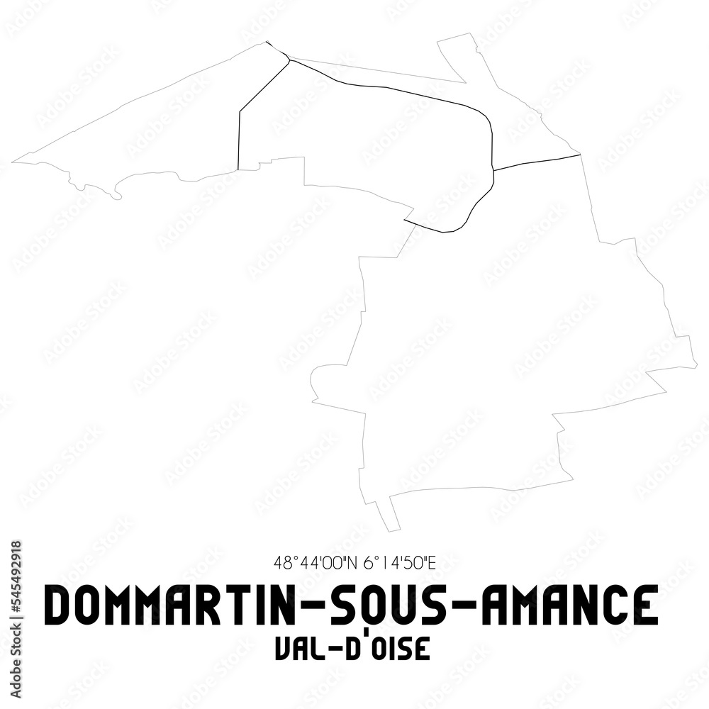 DOMMARTIN-SOUS-AMANCE Val-d'Oise. Minimalistic street map with black and white lines.