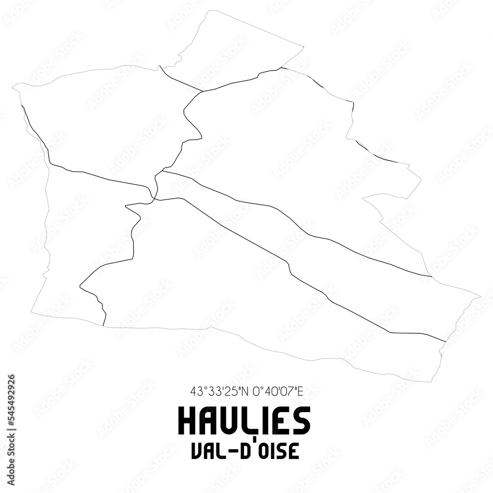 HAULIES Val-d'Oise. Minimalistic street map with black and white lines.