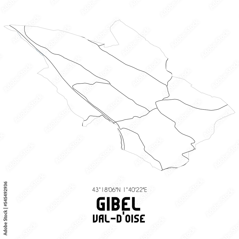 GIBEL Val-d'Oise. Minimalistic street map with black and white lines.