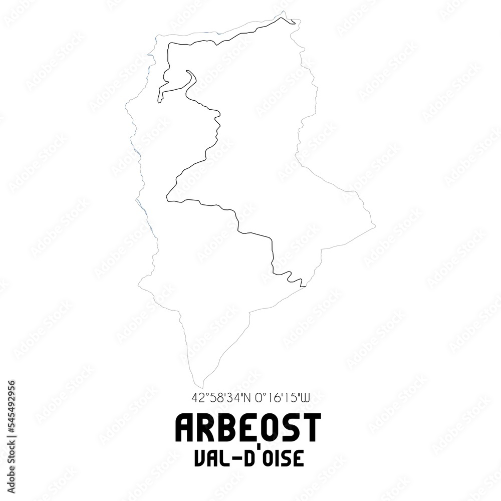 ARBEOST Val-d'Oise. Minimalistic street map with black and white lines.