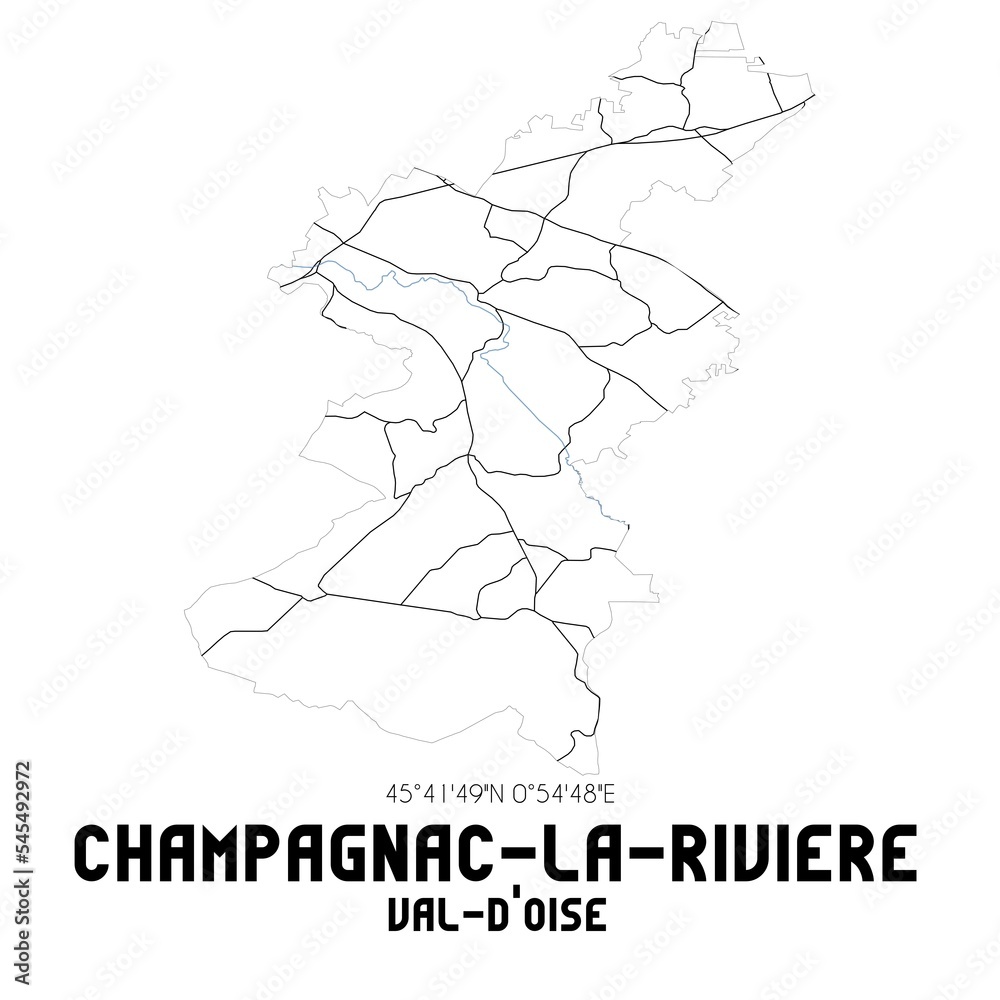 CHAMPAGNAC-LA-RIVIERE Val-d'Oise. Minimalistic street map with black and white lines.