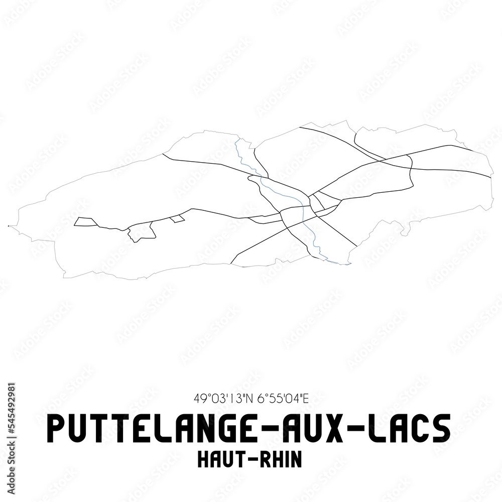 PUTTELANGE-AUX-LACS Haut-Rhin. Minimalistic street map with black and white lines.