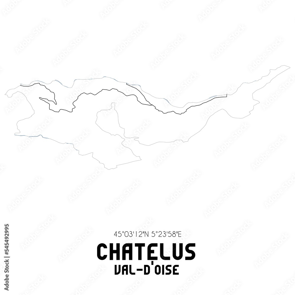CHATELUS Val-d'Oise. Minimalistic street map with black and white lines. CHATELUS Val-d'Oise. Minimalistic street map with black and white lines.