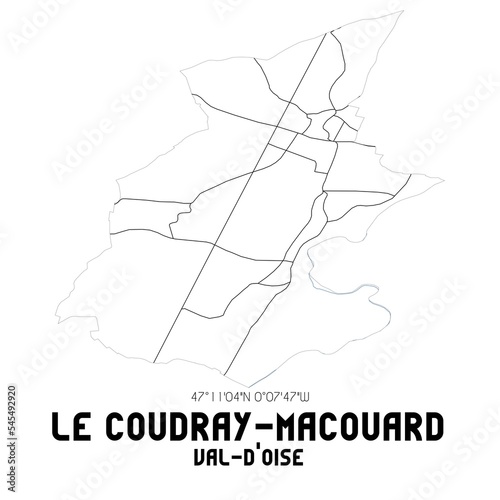 LE COUDRAY-MACOUARD Val-d'Oise. Minimalistic street map with black and white lines.