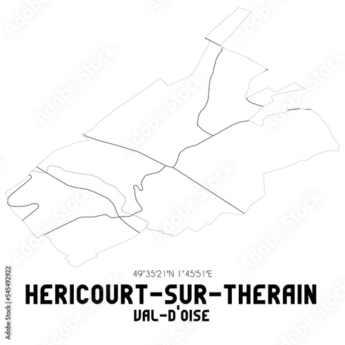 HERICOURT-SUR-THERAIN Val-d Oise. Minimalistic street map with black and white lines.