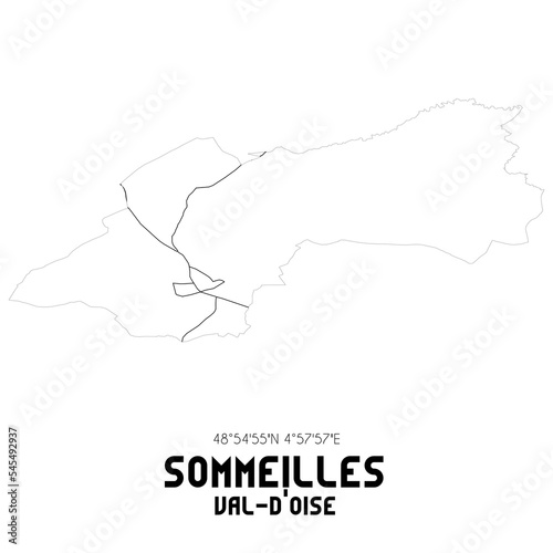 SOMMEILLES Val-d Oise. Minimalistic street map with black and white lines.