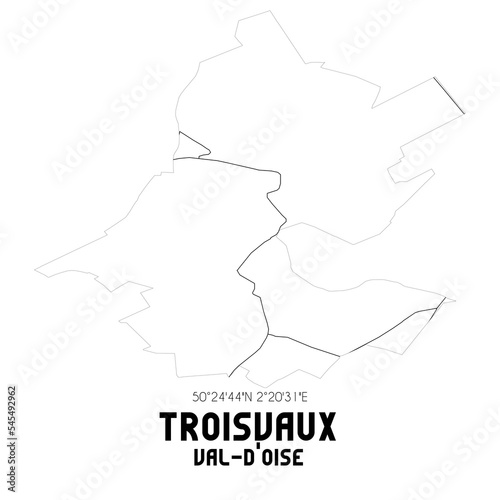 TROISVAUX Val-d Oise. Minimalistic street map with black and white lines.