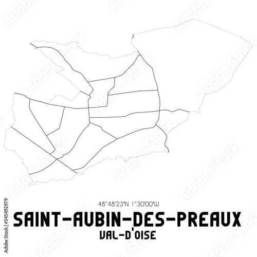 SAINT-AUBIN-DES-PREAUX Val-d Oise. Minimalistic street map with black and white lines.