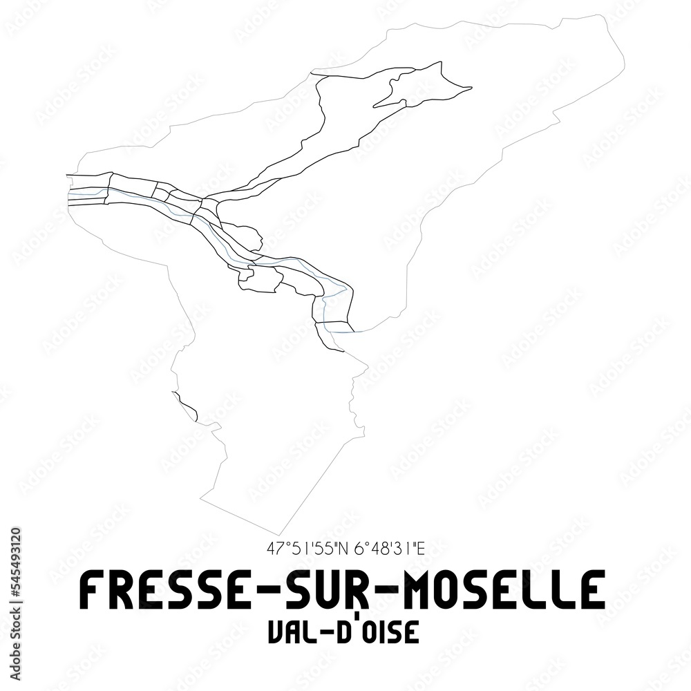 FRESSE-SUR-MOSELLE Val-d'Oise. Minimalistic street map with black and white lines.