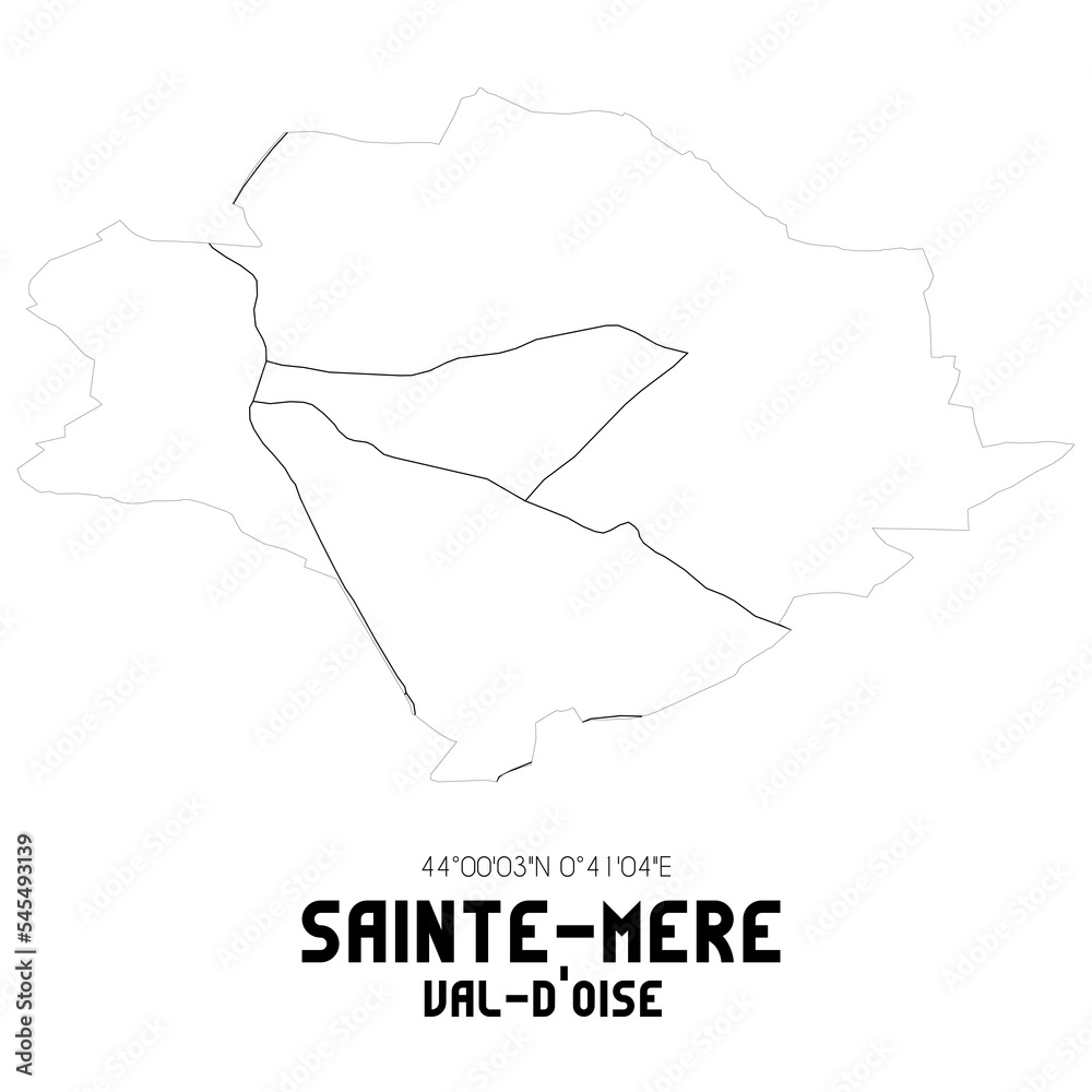 SAINTE-MERE Val-d'Oise. Minimalistic street map with black and white lines. SAINTE-MERE Val-d'Oise. Minimalistic street map with black and white lines.
