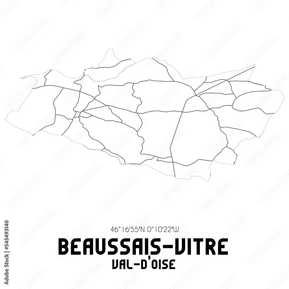 BEAUSSAIS-VITRE Val-d'Oise. Minimalistic street map with black and white lines.