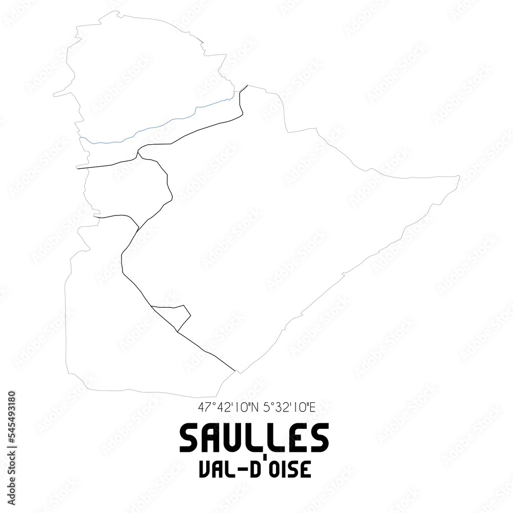 SAULLES Val-d'Oise. Minimalistic street map with black and white lines.