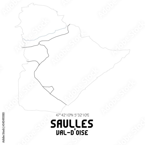 SAULLES Val-d Oise. Minimalistic street map with black and white lines.