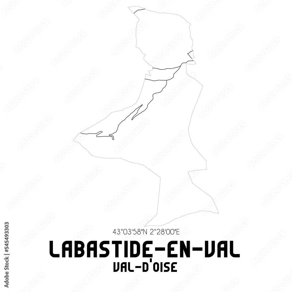 LABASTIDE-EN-VAL Val-d'Oise. Minimalistic street map with black and white lines. LABASTIDE-EN-VAL Val-d'Oise. Minimalistic street map with black and white lines.
