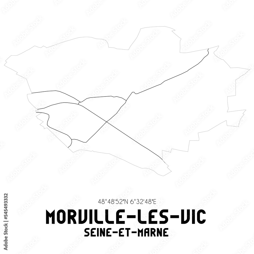 MORVILLE-LES-VIC Seine-et-Marne. Minimalistic street map with black and white lines.