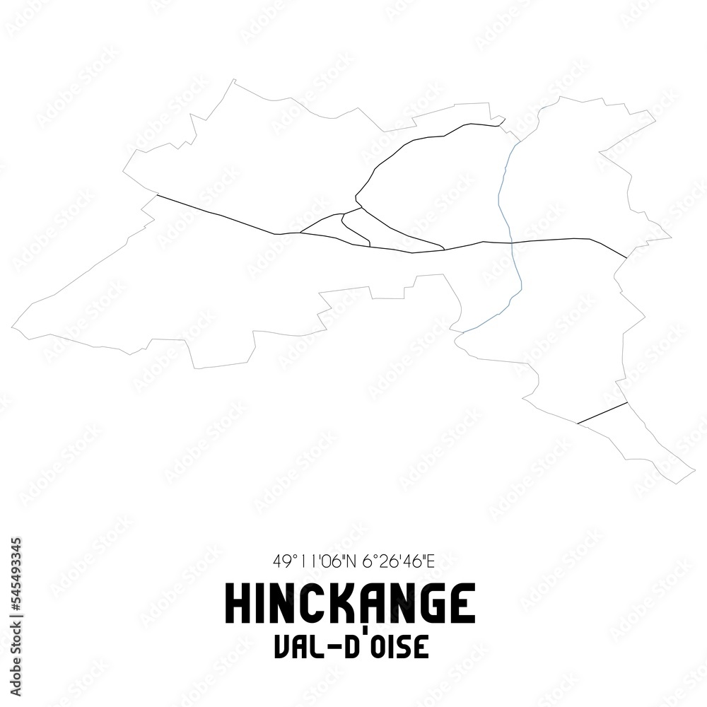 HINCKANGE Val-d'Oise. Minimalistic street map with black and white lines. HINCKANGE Val-d'Oise. Minimalistic street map with black and white lines.