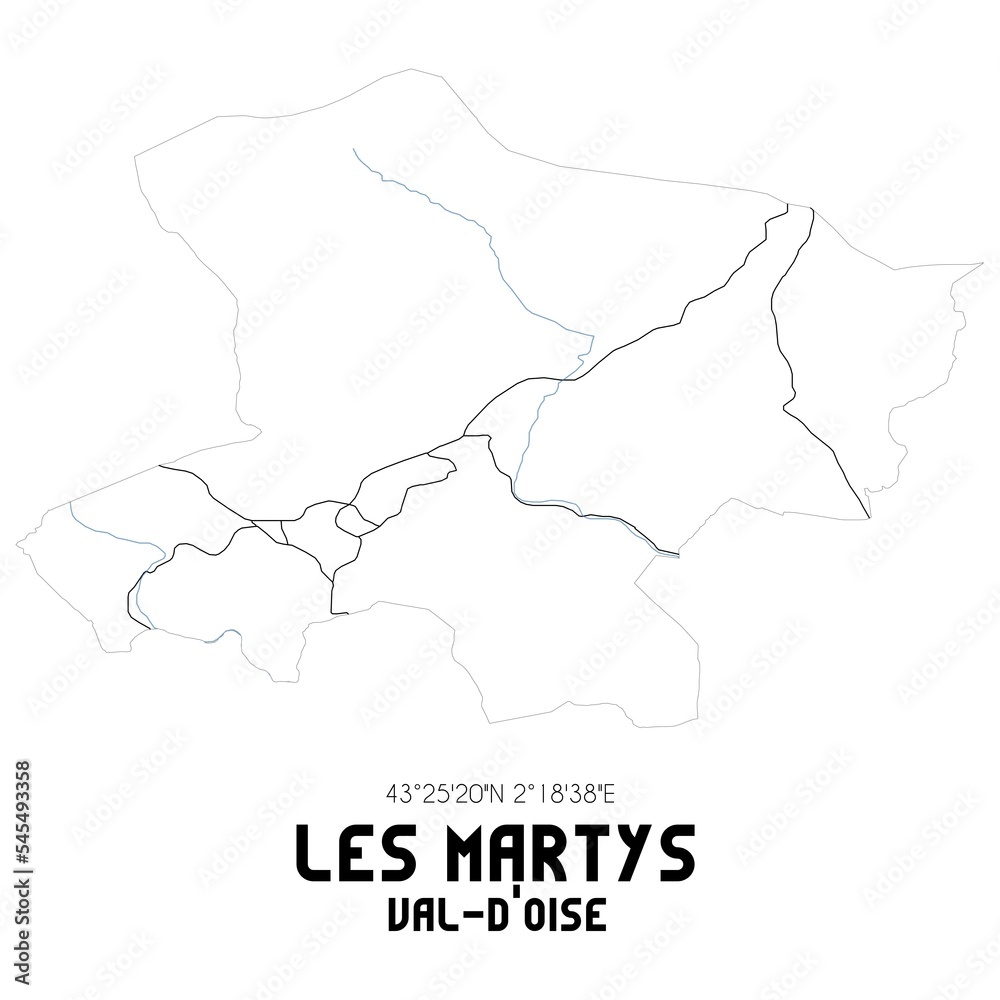 LES MARTYS Val-d'Oise. Minimalistic street map with black and white lines.