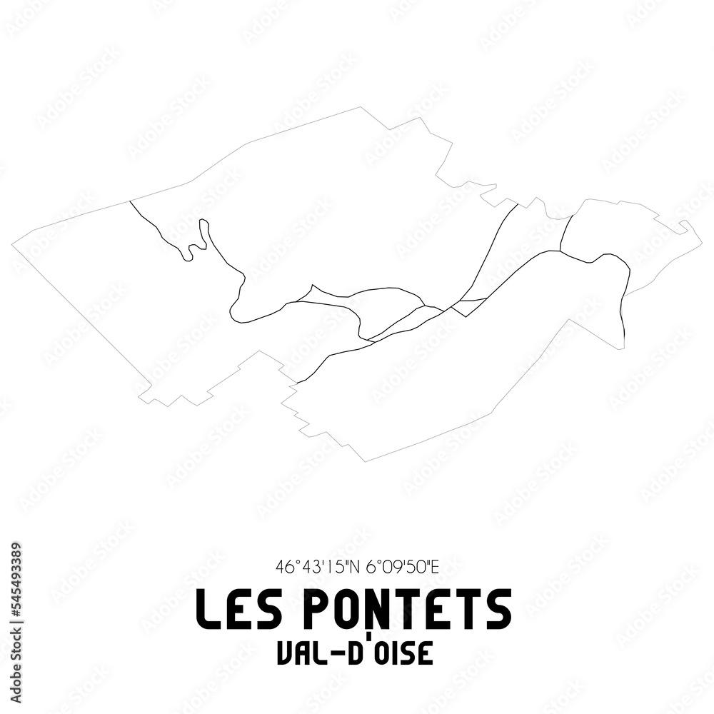 LES PONTETS Val-d'Oise. Minimalistic street map with black and white lines. LES PONTETS Val-d'Oise. Minimalistic street map with black and white lines.