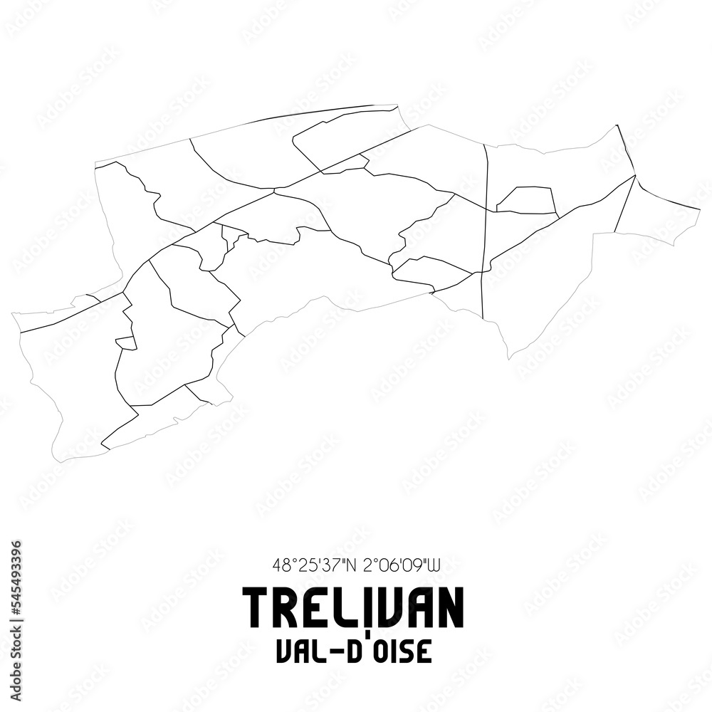 TRELIVAN Val-d'Oise. Minimalistic street map with black and white lines.