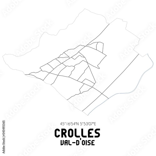 CROLLES Val-d'Oise. Minimalistic street map with black and white lines. photo