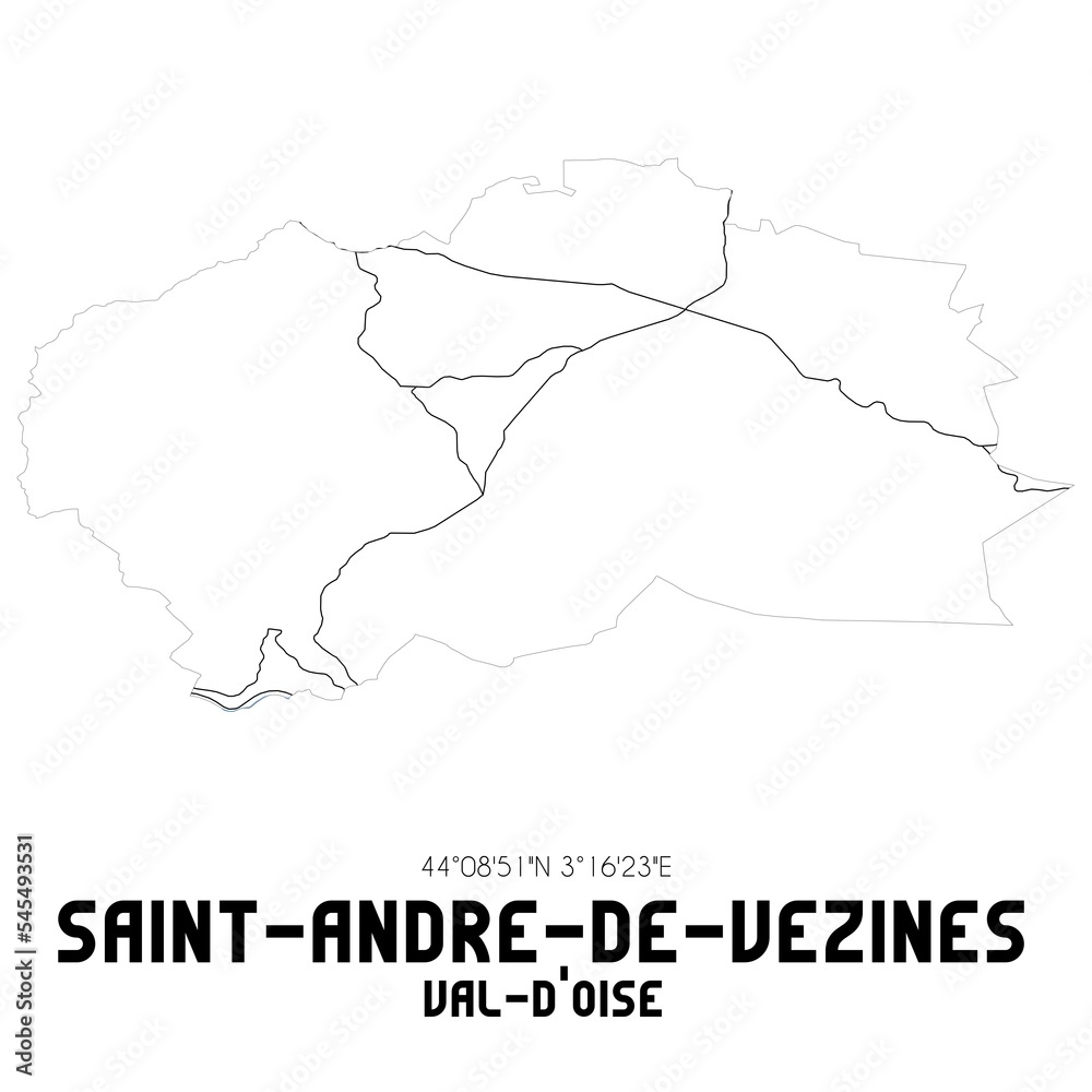 SAINT-ANDRE-DE-VEZINES Val-d'Oise. Minimalistic street map with black and white lines.