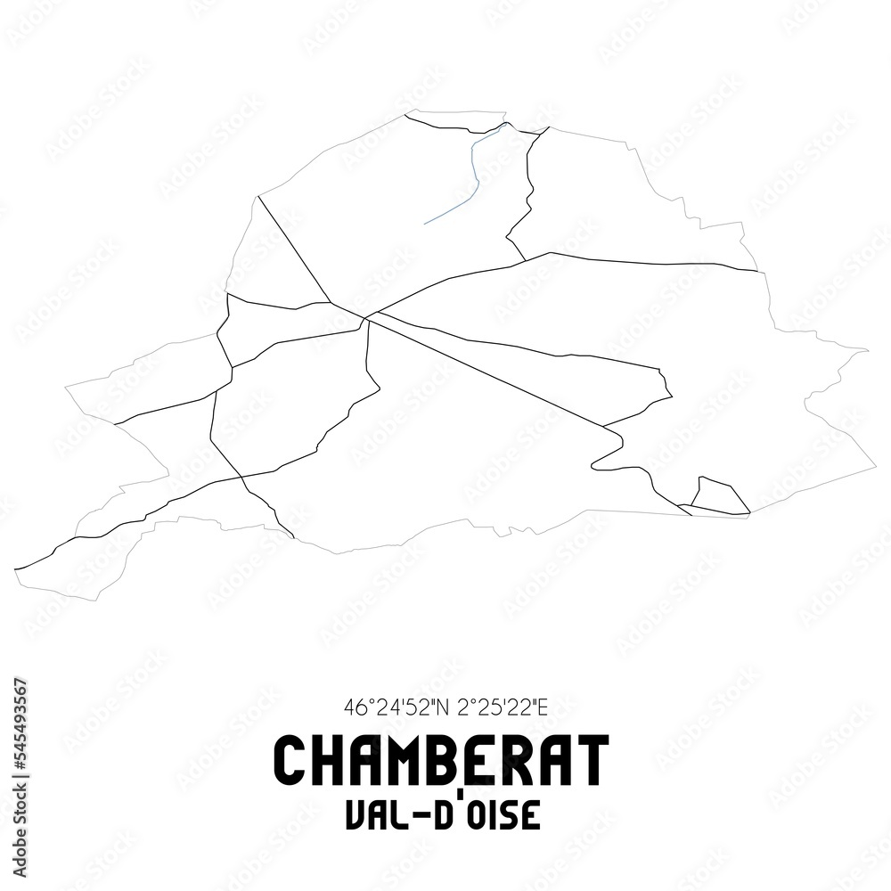 CHAMBERAT Val-d'Oise. Minimalistic street map with black and white lines. CHAMBERAT Val-d'Oise. Minimalistic street map with black and white lines.