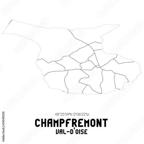 CHAMPFREMONT Val-d'Oise. Minimalistic street map with black and white lines.