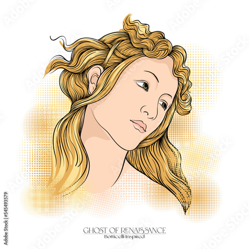Portrait of a woman inspired by a painting by Renaissance artist Botticelli Spring. Outline hand drawing vector illustration.