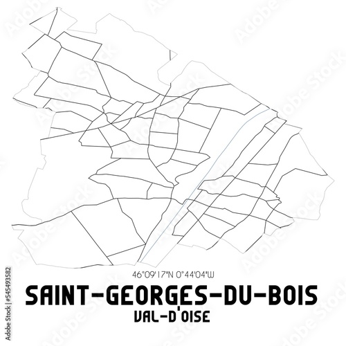 SAINT-GEORGES-DU-BOIS Val-d'Oise. Minimalistic street map with black and white lines.