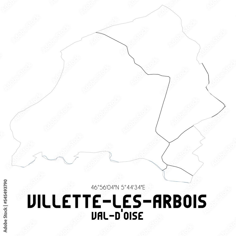 VILLETTE-LES-ARBOIS Val-d'Oise. Minimalistic street map with black and white lines.