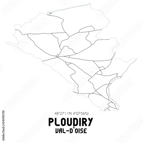 PLOUDIRY Val-d'Oise. Minimalistic street map with black and white lines.