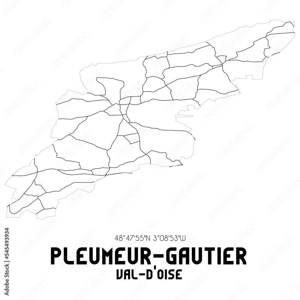 PLEUMEUR-GAUTIER Val-d'Oise. Minimalistic street map with black and white lines.