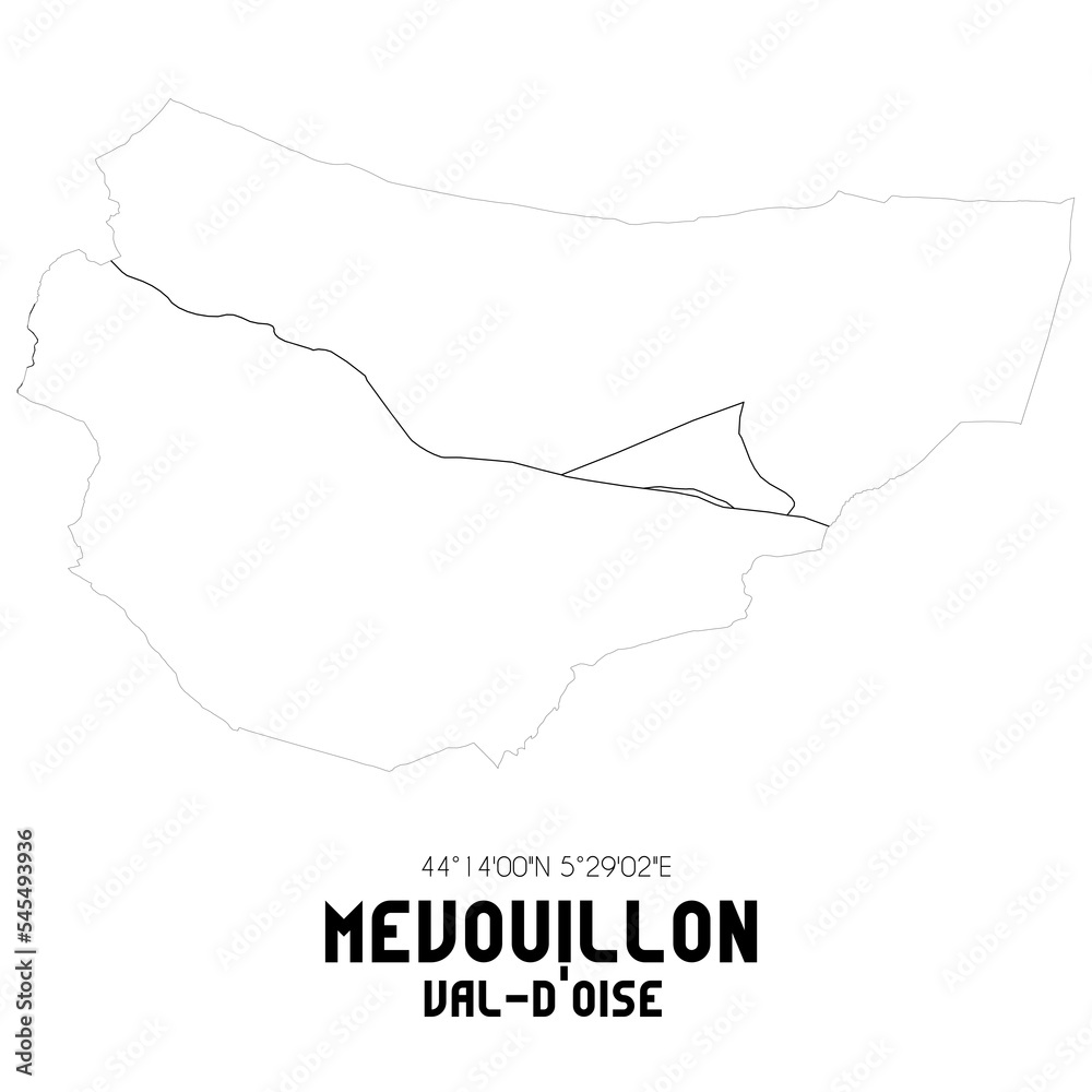 MEVOUILLON Val-d'Oise. Minimalistic street map with black and white lines.