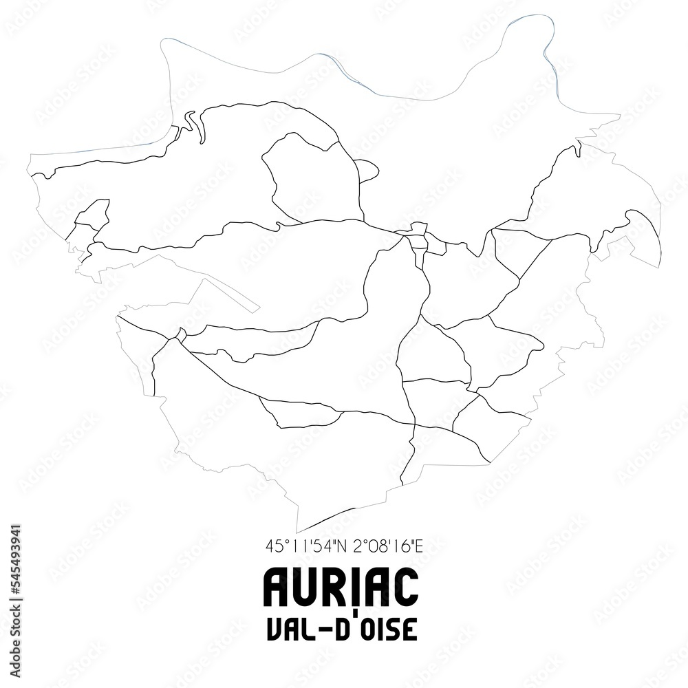 AURIAC Val-d'Oise. Minimalistic street map with black and white lines.