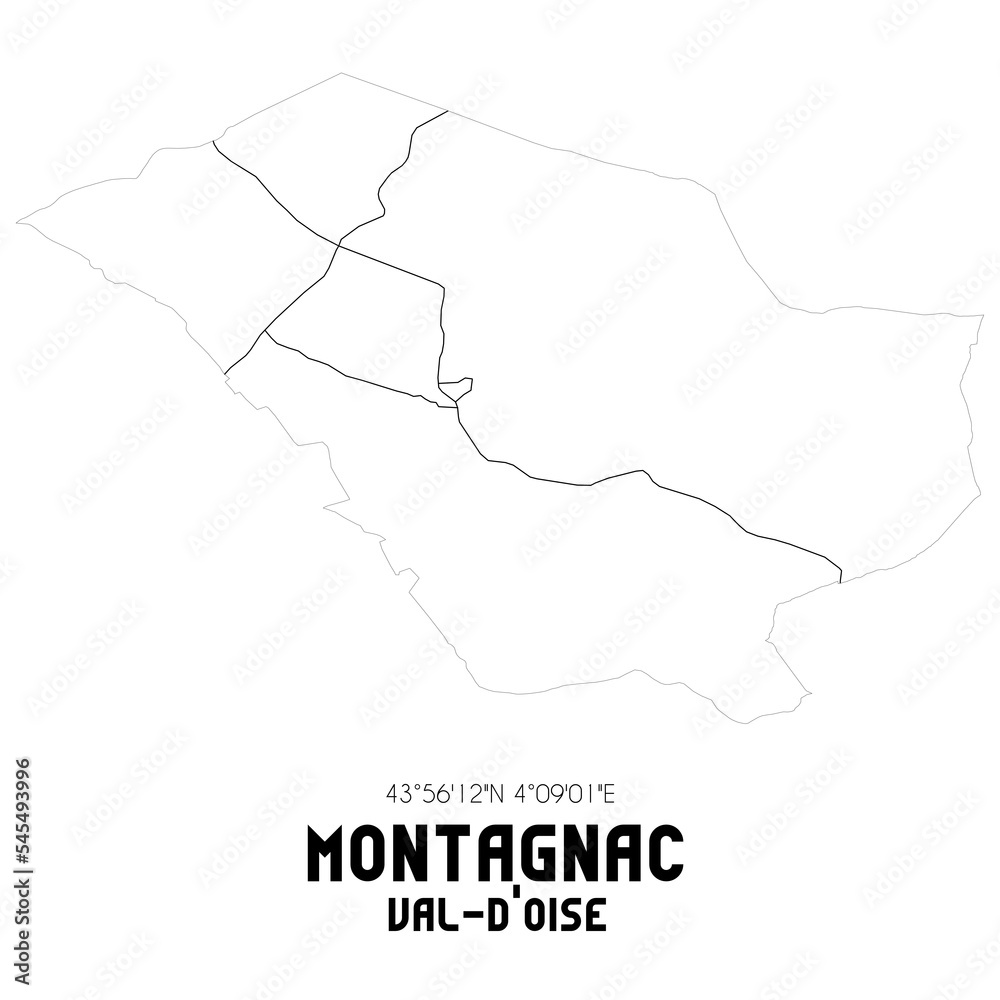 MONTAGNAC Val-d'Oise. Minimalistic street map with black and white lines.