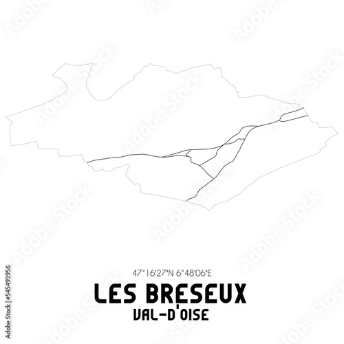 LES BRESEUX Val-d Oise. Minimalistic street map with black and white lines.