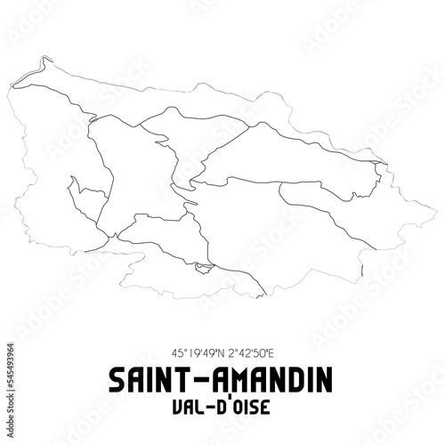 SAINT-AMANDIN Val-d Oise. Minimalistic street map with black and white lines.