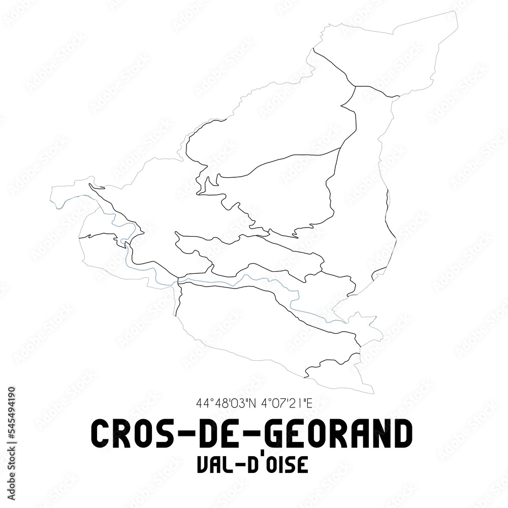CROS-DE-GEORAND Val-d'Oise. Minimalistic street map with black and white lines.