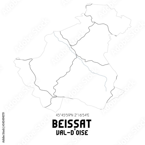 BEISSAT Val-d Oise. Minimalistic street map with black and white lines.