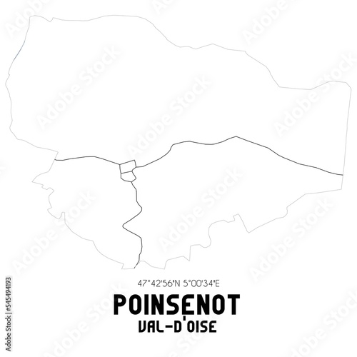 POINSENOT Val-d'Oise. Minimalistic street map with black and white lines.