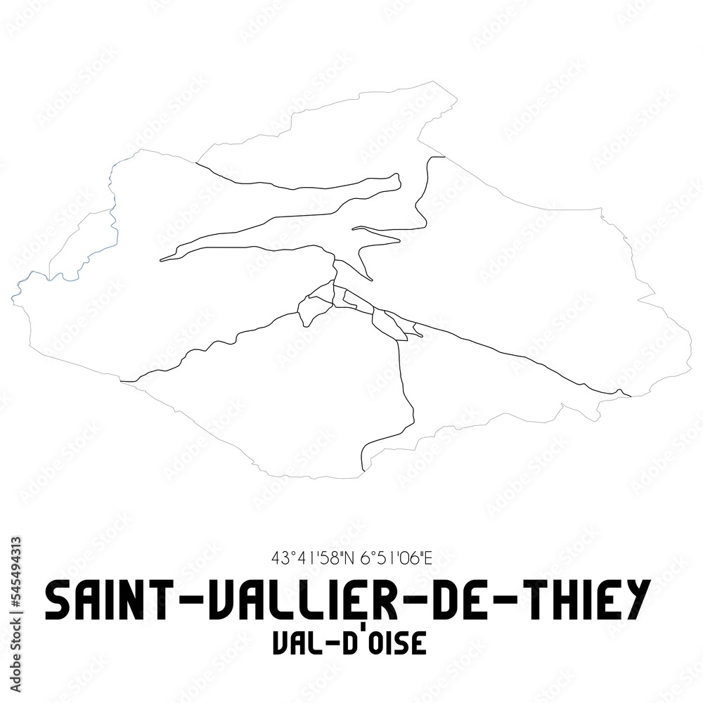 SAINT-VALLIER-DE-THIEY Val-d'Oise. Minimalistic street map with black and white lines.