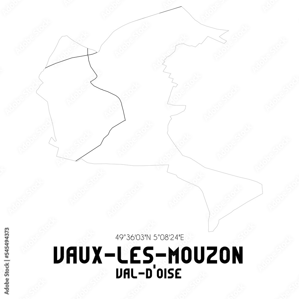 VAUX-LES-MOUZON Val-d'Oise. Minimalistic street map with black and white lines. VAUX-LES-MOUZON Val-d'Oise. Minimalistic street map with black and white lines.