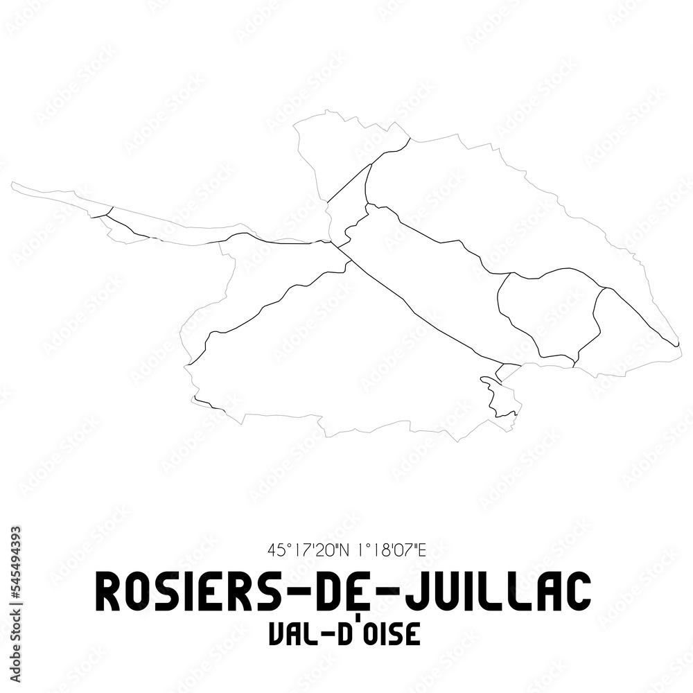 ROSIERS-DE-JUILLAC Val-d'Oise. Minimalistic street map with black and white lines.