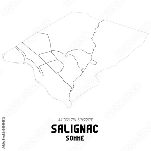 SALIGNAC Somme. Minimalistic street map with black and white lines. photo