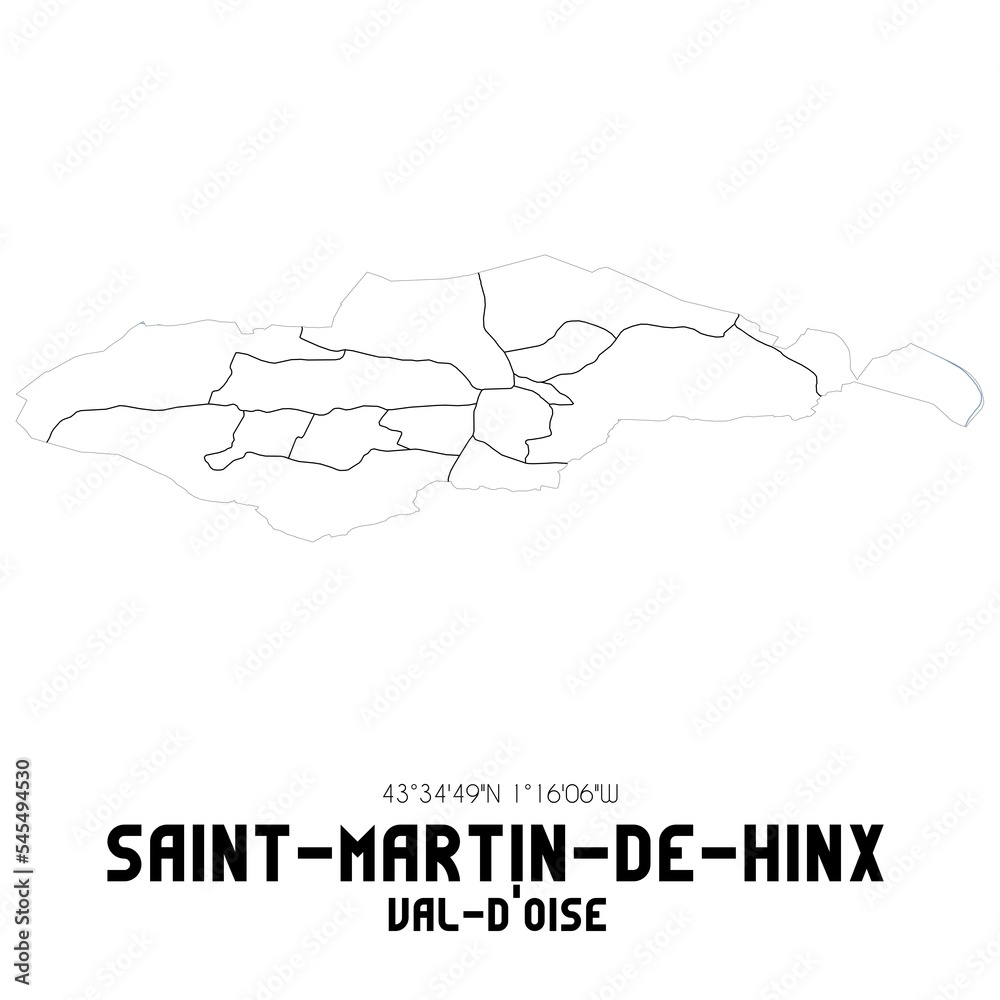 SAINT-MARTIN-DE-HINX Val-d'Oise. Minimalistic street map with black and white lines.