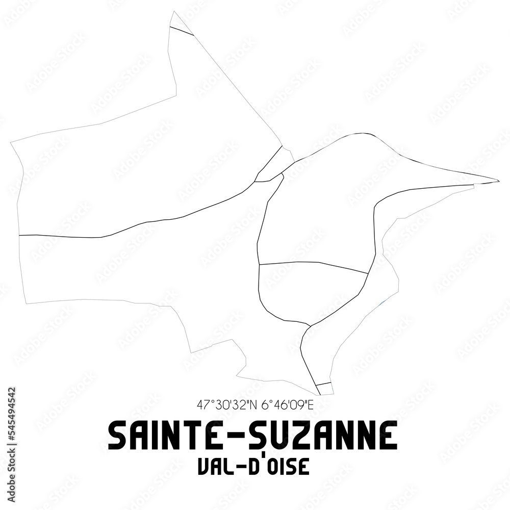 SAINTE-SUZANNE Val-d'Oise. Minimalistic street map with black and white lines.