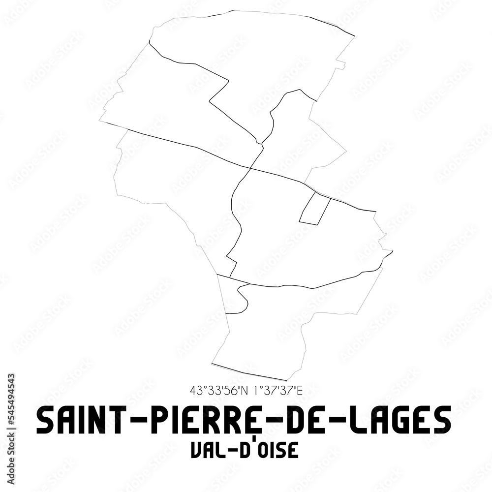 SAINT-PIERRE-DE-LAGES Val-d'Oise. Minimalistic street map with black and white lines. SAINT-PIERRE-DE-LAGES Val-d'Oise. Minimalistic street map with black and white lines.