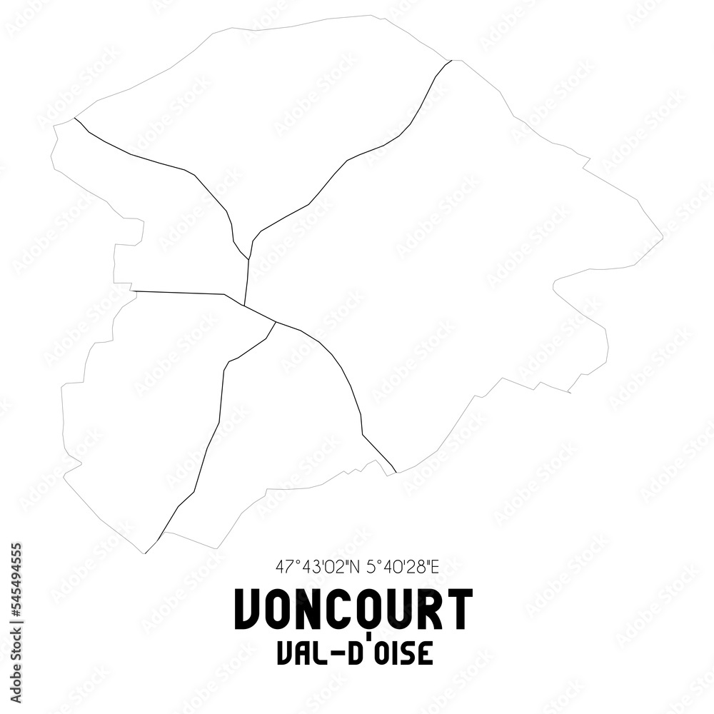 VONCOURT Val-d'Oise. Minimalistic street map with black and white lines.