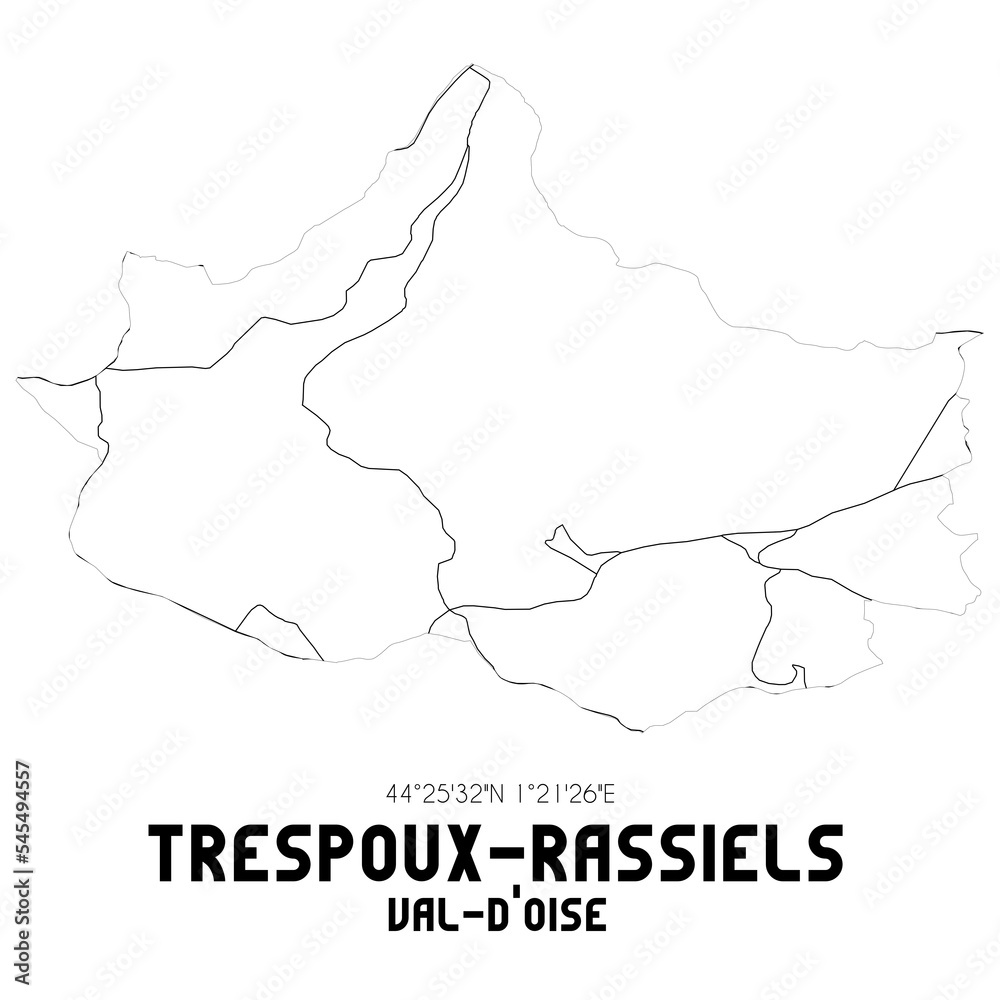 TRESPOUX-RASSIELS Val-d'Oise. Minimalistic street map with black and white lines.