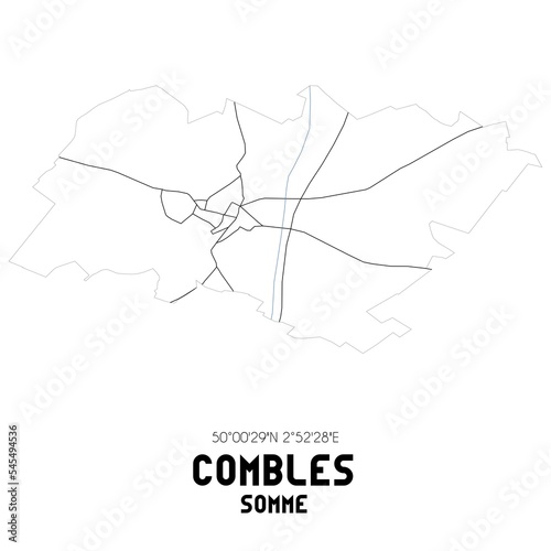 COMBLES Somme. Minimalistic street map with black and white lines.